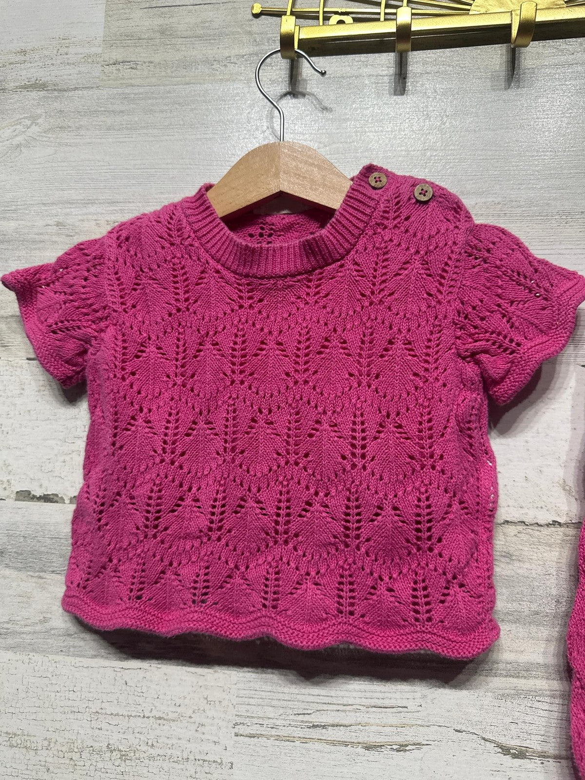 Jessica Simpson Pointelle Knit Set Girls 12m Hot Pink Scalloped Boho1