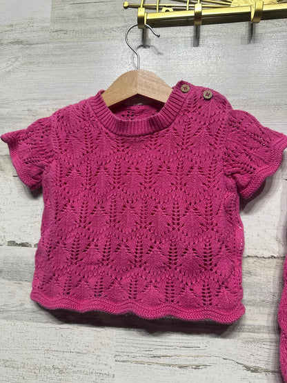 Jessica Simpson Pointelle Knit Set Girls 12m Hot Pink Scalloped Boho1