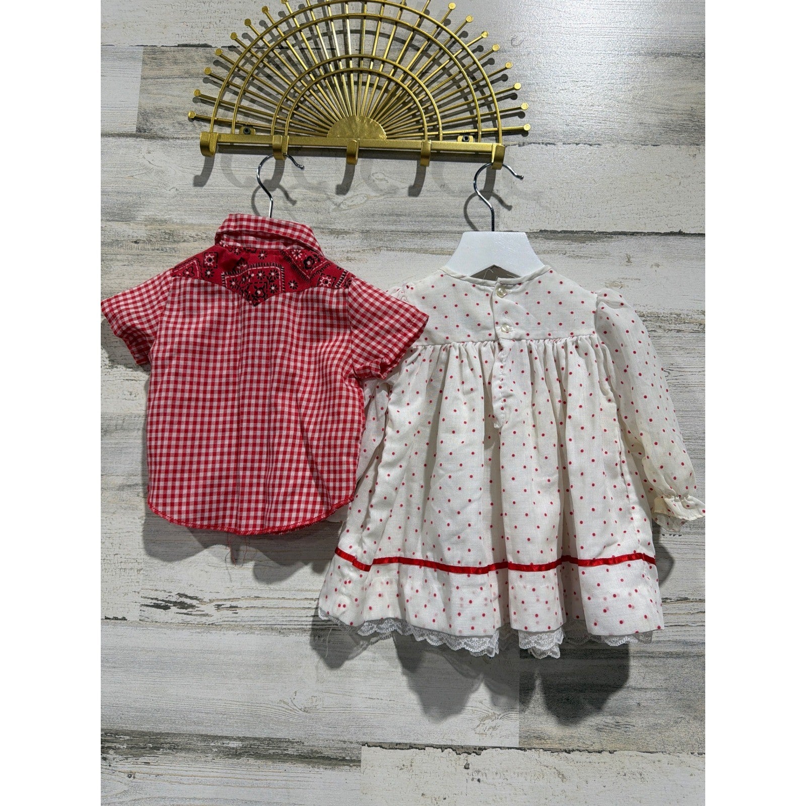 Vintage Bundle Peaches and Cream Western Shirt Dress Girls 12M Red White *Flawed3