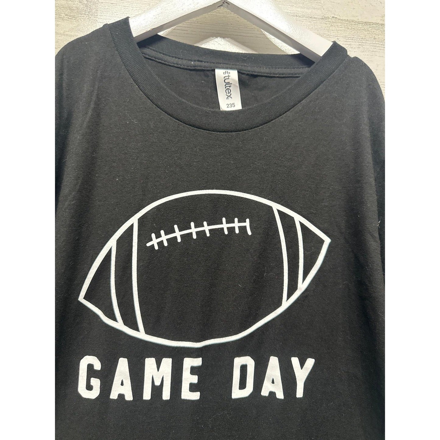 Tultex Football Graphic T-Shirt Boys Youth Large Black Game Day EUC1