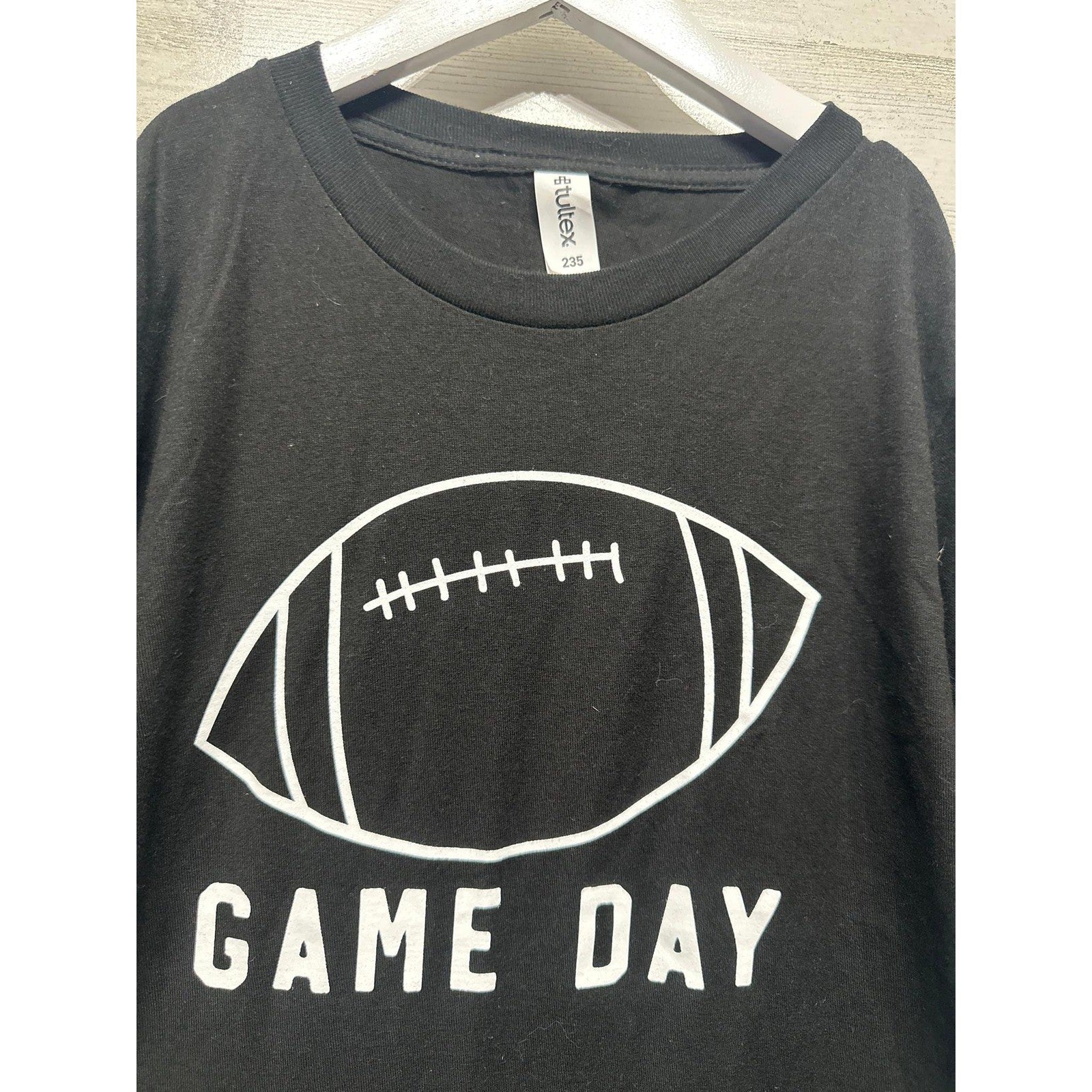 Tultex Football Graphic T-Shirt Boys Youth Large Black Game Day EUC1