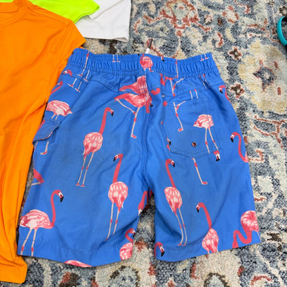 Swim Rash Guard Play Bundle Boys S 6/7 Flamingo Bright Tropical Beach *Flawed4