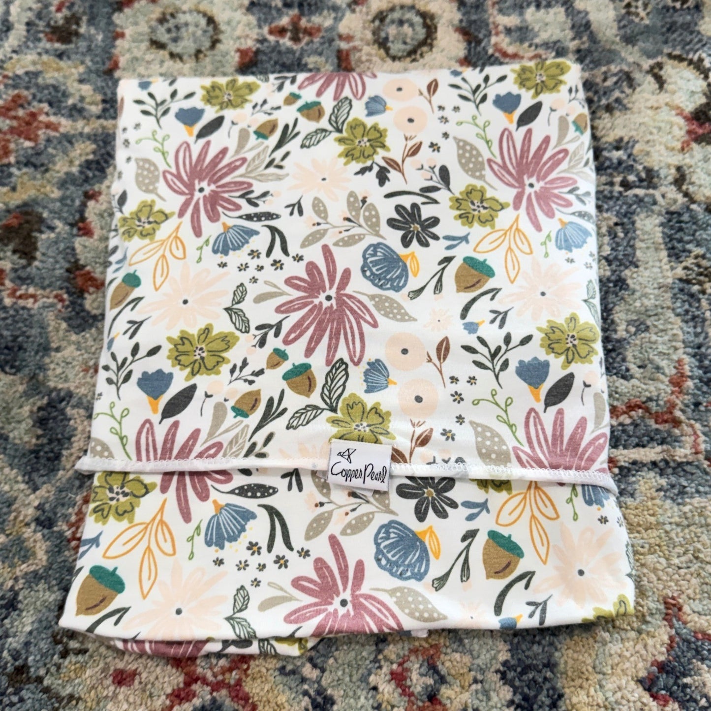 Copper Pearl Swaddle Blanket Baby White Floral Woodland Autumn EUC0