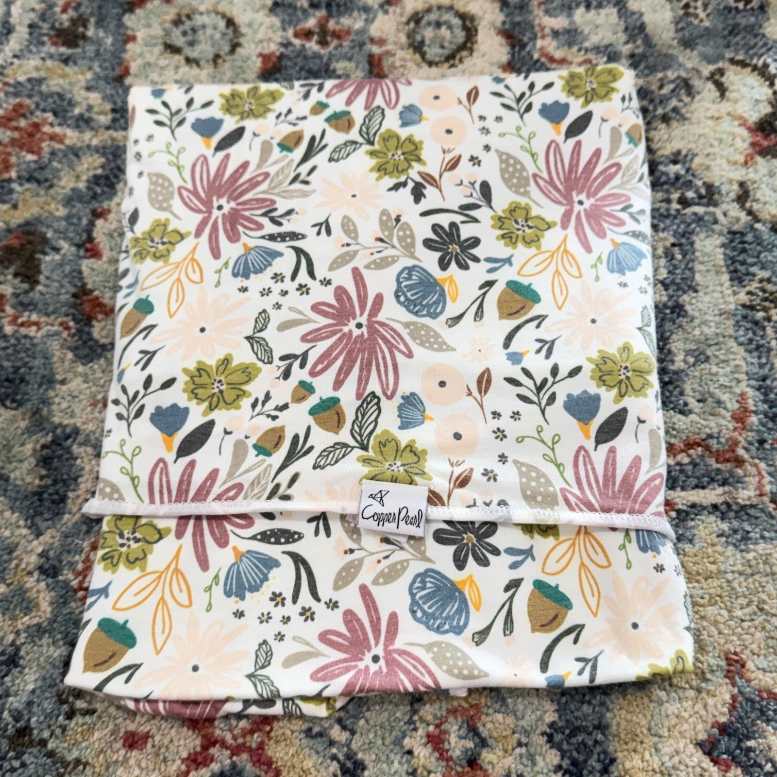 Copper Pearl Swaddle Blanket Baby White Floral Woodland Autumn EUC0