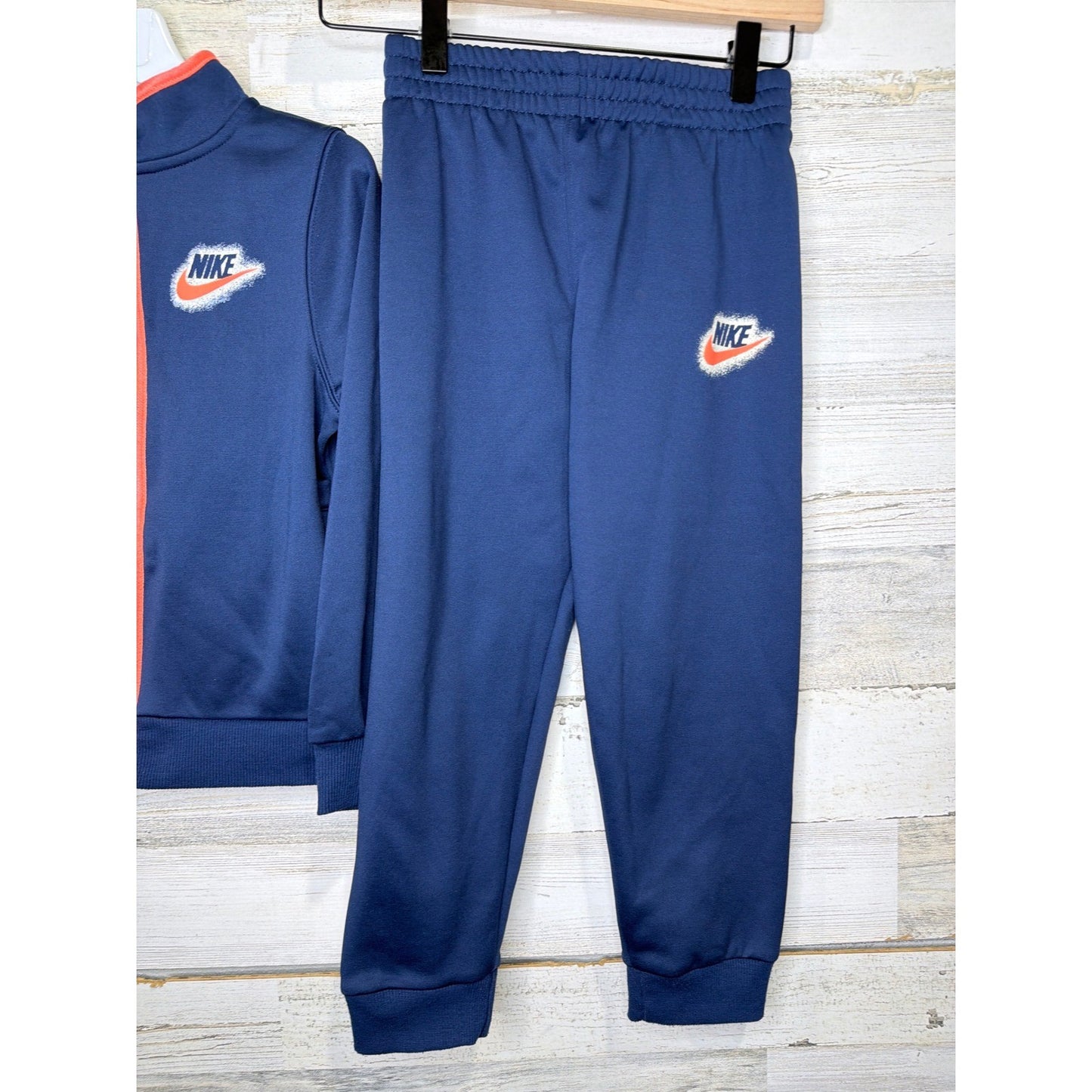 Nike Tracksuit Set Boys Size 7 Navy Blue Orange Zip Up Jacket Joggers2