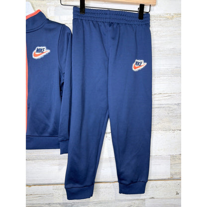 Nike Tracksuit Set Boys Size 7 Navy Blue Orange Zip Up Jacket Joggers2
