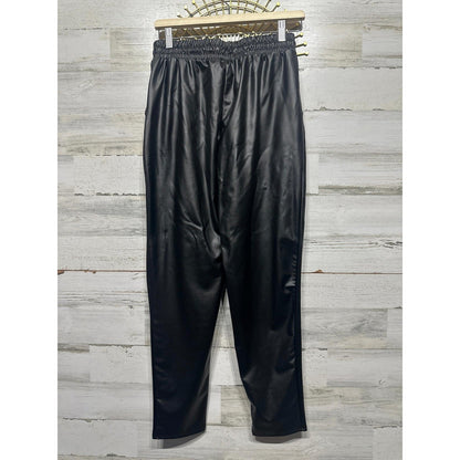 Cherish Pleather Drawstring Joggers Women Small Black Faux Leather Pants NWT1