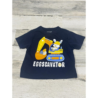 The Children's Place Graphic Tee Boys 12-18M Navy Eggscavator Easter EUC0