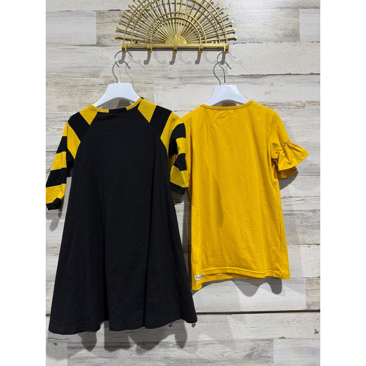 Sew Sassy Dress Top Set Girls 8 Yellow Black Striped Ruffle Boutique EUC7