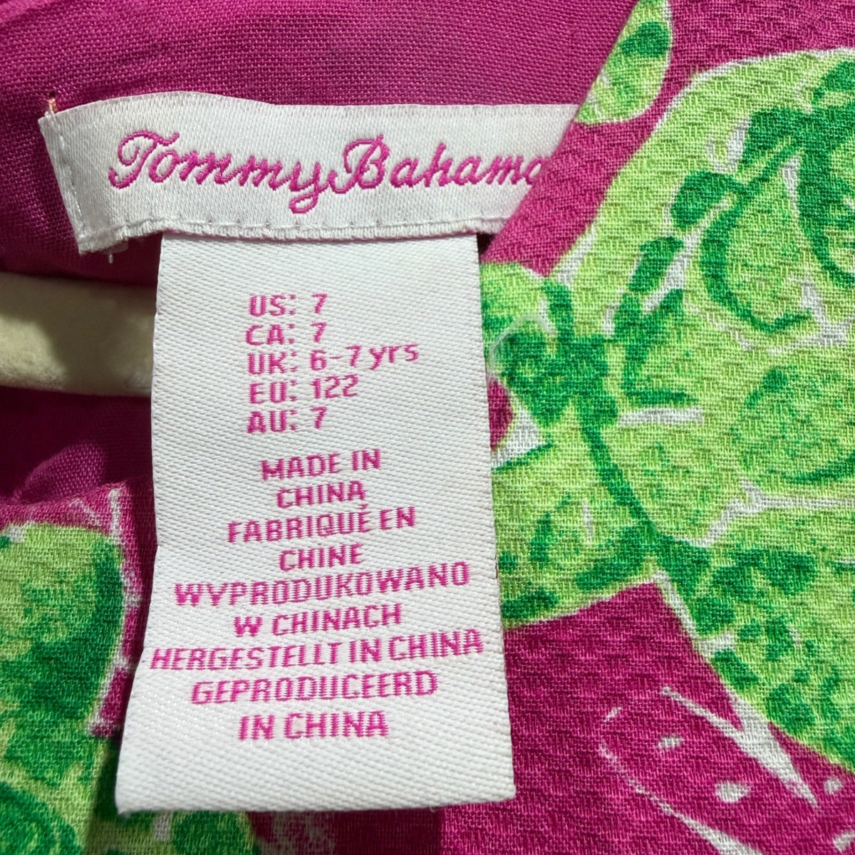 Tommy Bahama Shift Dress Girls 7 Pink Green Turtle Print Coastal EUC2