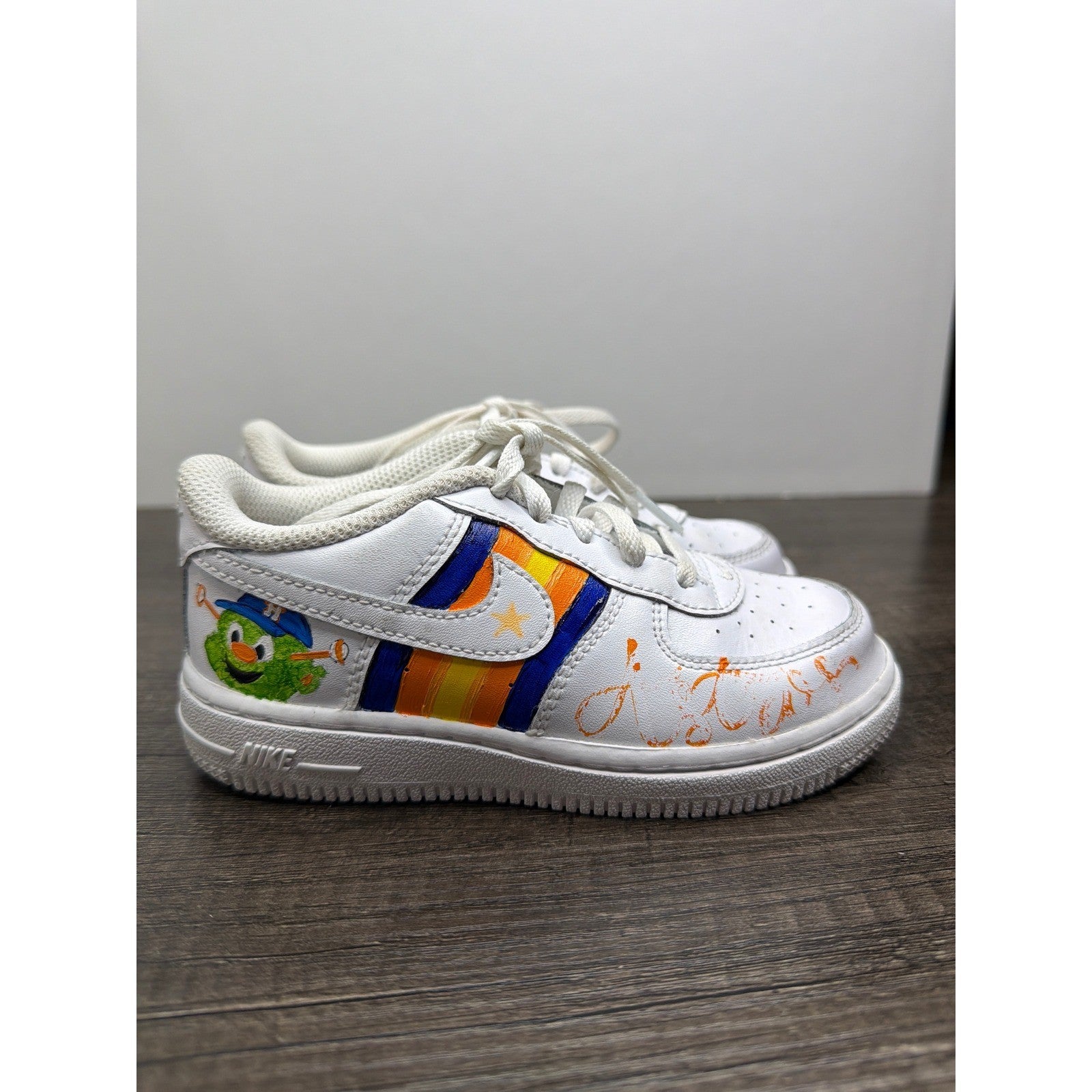 Nike Air Force 1 Kids 10C White Houston Astros Custom Baseball Sporty Flawed*3