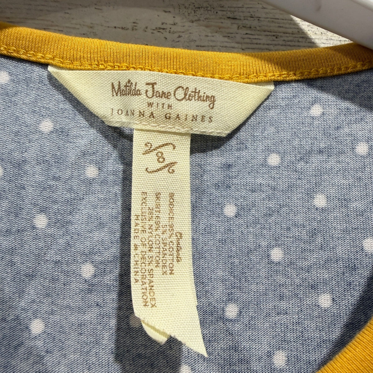 Matilda Jane Joanna Gaines Dress Girls 8 Blue Floral Polka Dot Ruffle Boho EUC1