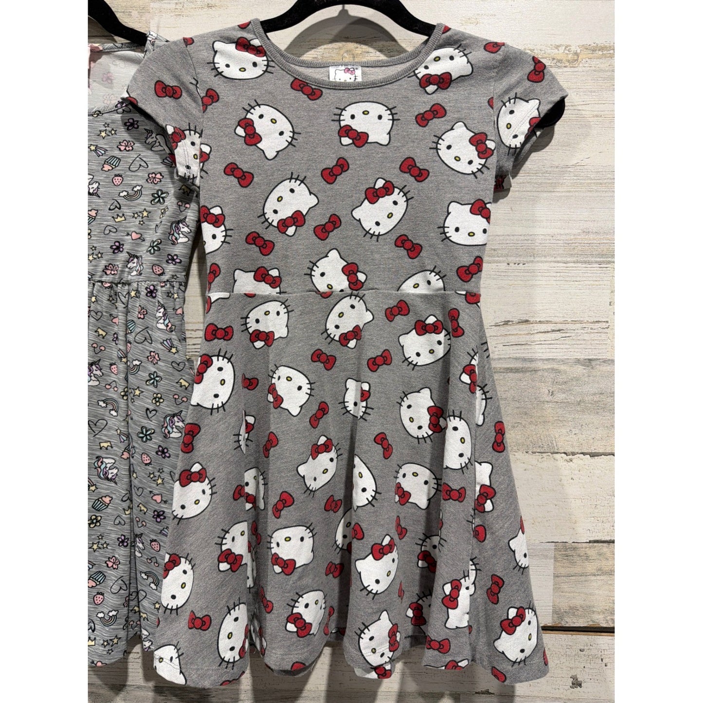 Maddie & Michelle Hello Kitty Girls 7 8 Grey Unicorn Skater Dress Lot EUC1