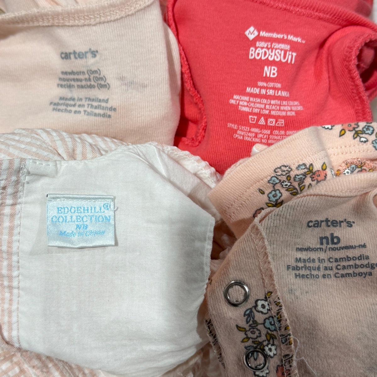 Newborn Baby Girl Bundle NB Pink Cotton Floral Seersucker Dress Gown Lot5