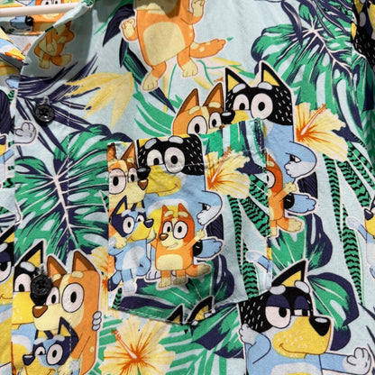 Bluey Heeler Family Tropical Button Up Shirt Men Small Blue 100% Rayon Hawaiian2