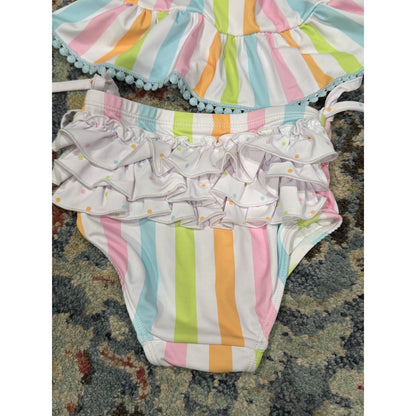 Swoon Baby Swimsuit Girls 3T 4 Multicolor Striped Ruffle Pom Pom Tankini Set NEW3