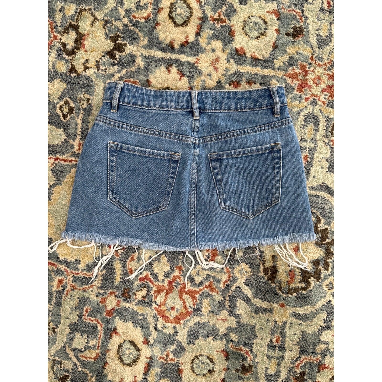 PACSUN Denim Mini Skirt Women 23 Blue Lace Up Raw Hem EUC2