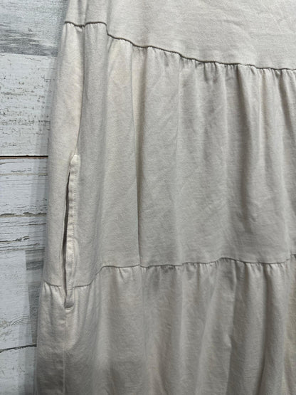 Uniqlo Tiered Dress Girls 9-10 Beige Sleeveless Cotton Knit Pockets EUC2