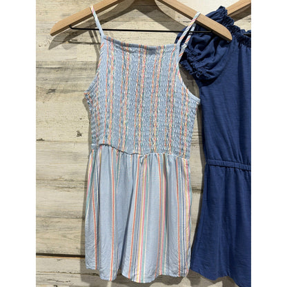 Art Class Old Navy Romper Bundle Girls 10/12 Blue Striped Summer Boho EUC1