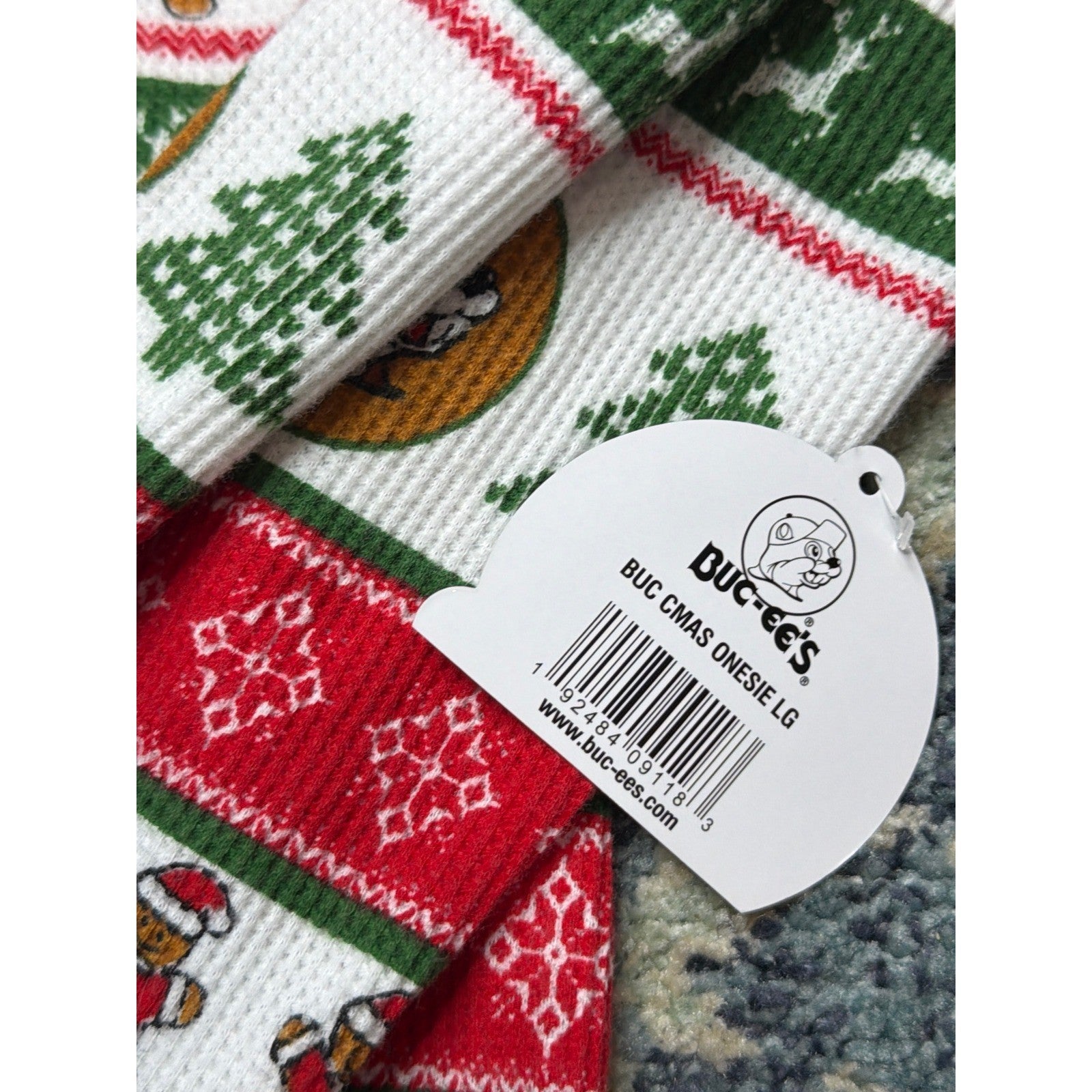 Buc-ee's Christmas Union Suit Pajamas Adult Large Red Green Fair Isle NWT3