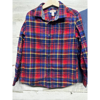 Cat & Jack Class Club Shirt Sweatshirt Boys 6/7 Red Blue Plaid Bundle EUC1