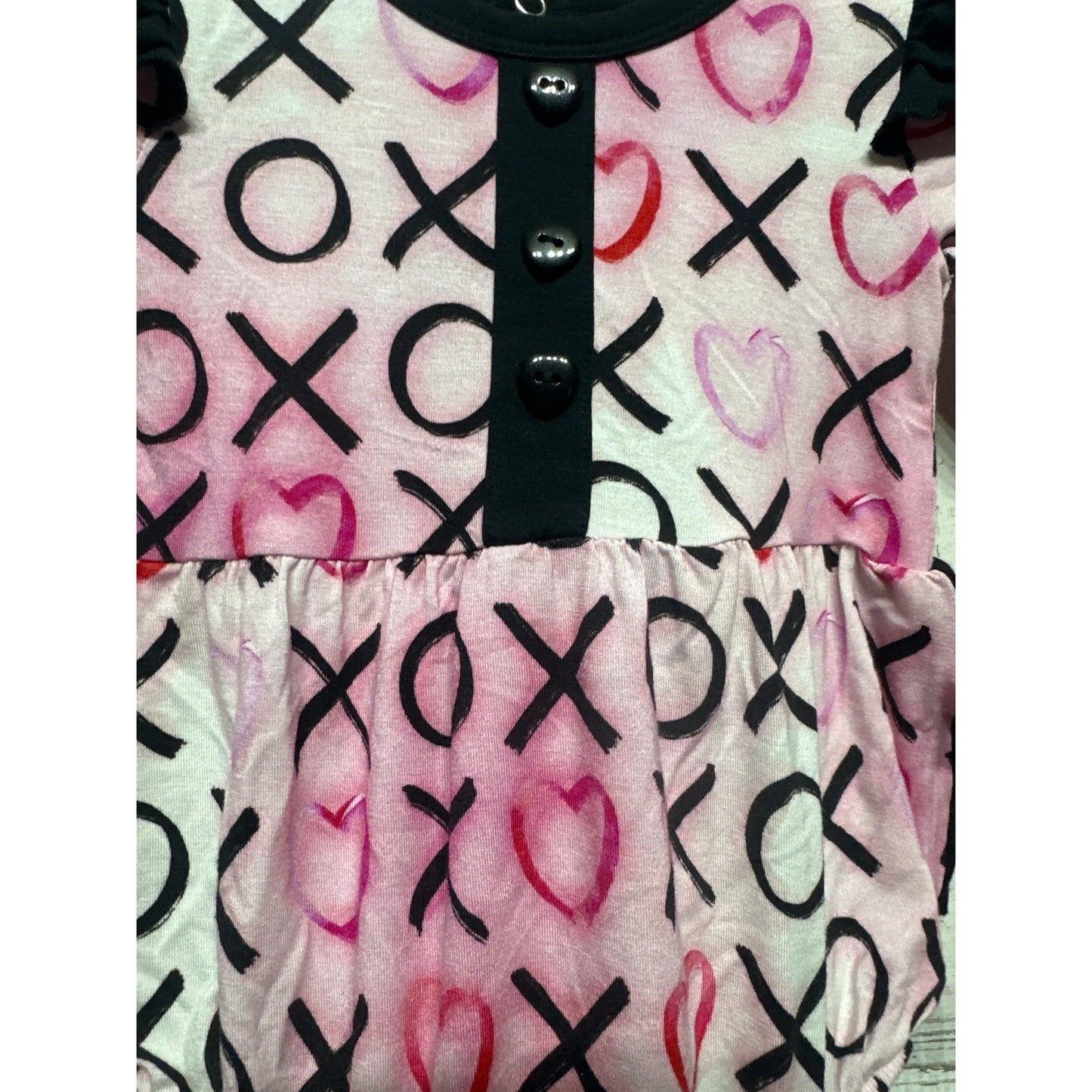 Birdie Bean Romper Baby Girls 0-3m Pink XOXO Heart Ruffle Bamboo NWT1