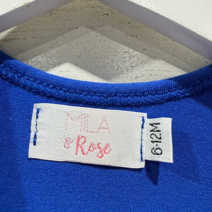 Mila and Rose Twirl Dress Girls 6-12M Blue Long Sleeve Solid Basic EUC2
