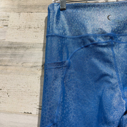 Zyia Metallic Leopard Pocket Leggings Women 6-8 Blue Shimmer Print EUC4