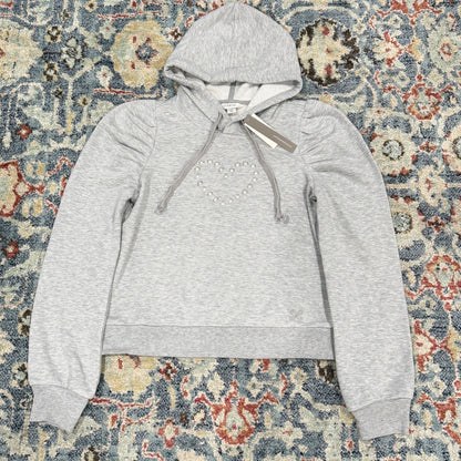 Maeve Anthropologie Hoodie Women XS Gray Grommet Heart Puff Sleeve Coquette NWT1