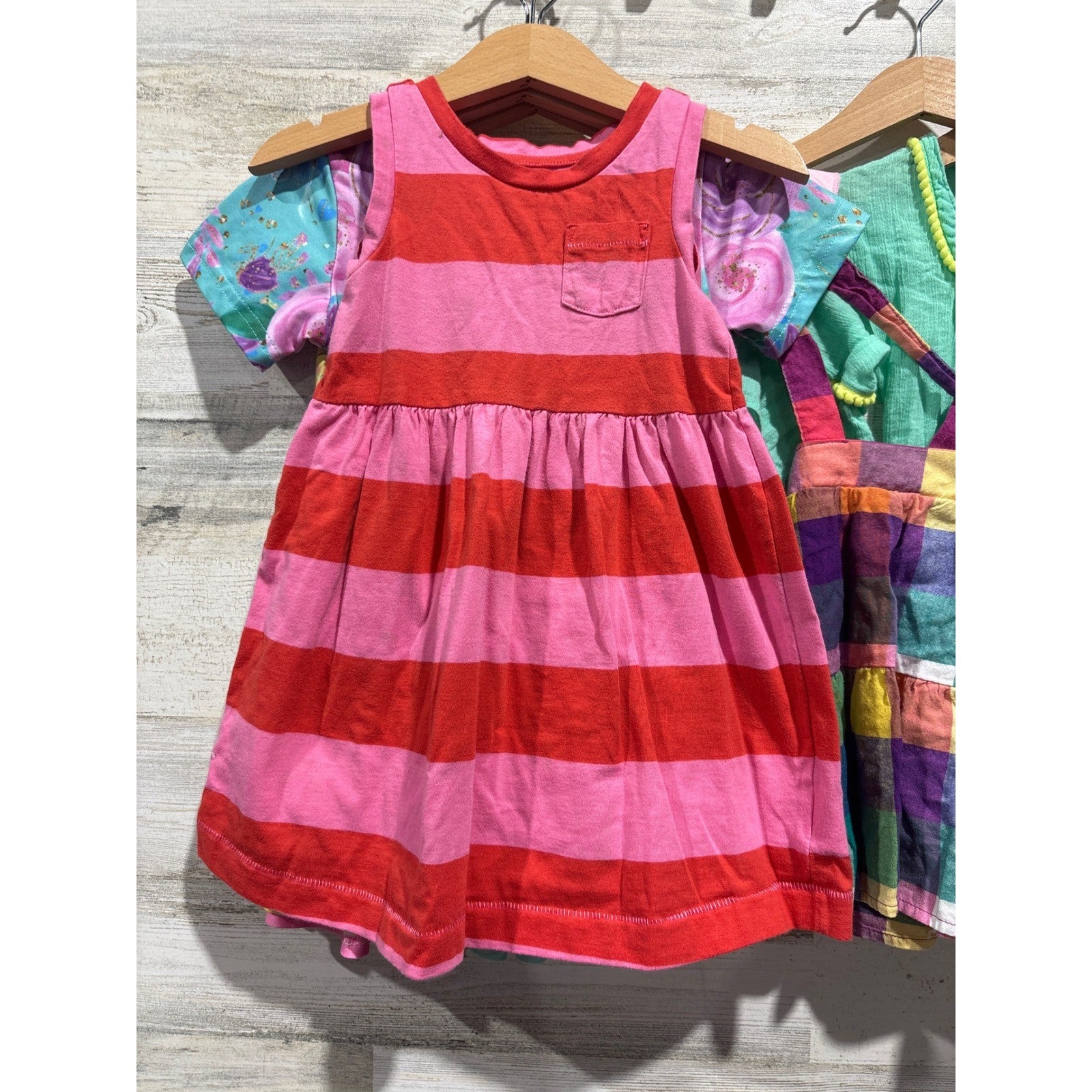 Boutique Dress Bundle Girls 2T Multicolor Rainbow Floral Plaid Pom Pom5