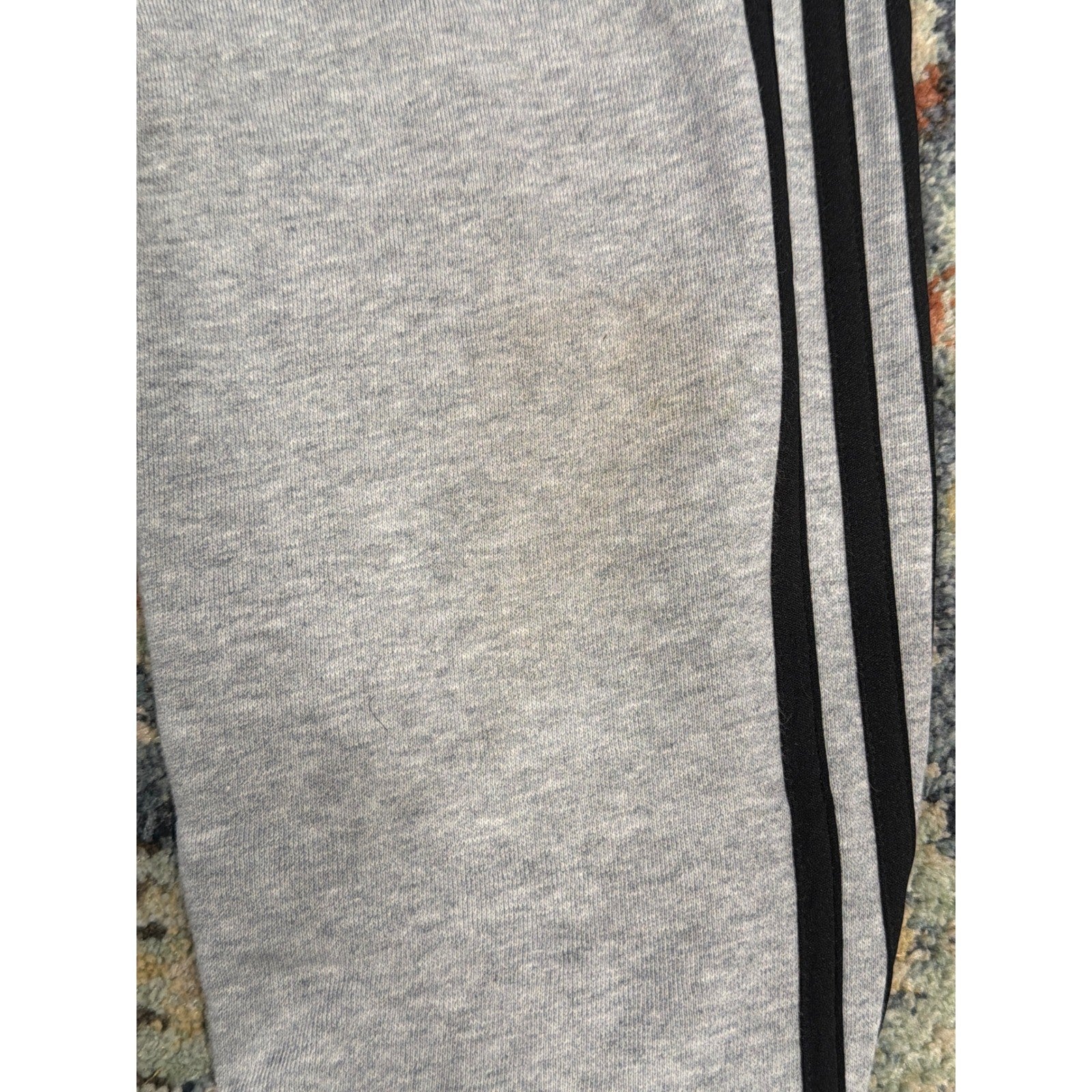 Adidas Sweatpants Boys 10/12 Gray 3-Stripe Fleece Joggers Athleisure *Flawed3