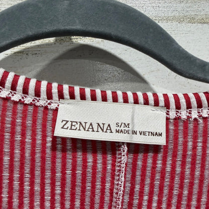 Zenana Long Sleeve Top Women S/M Red White Striped Rayon Blend Casual EUC2