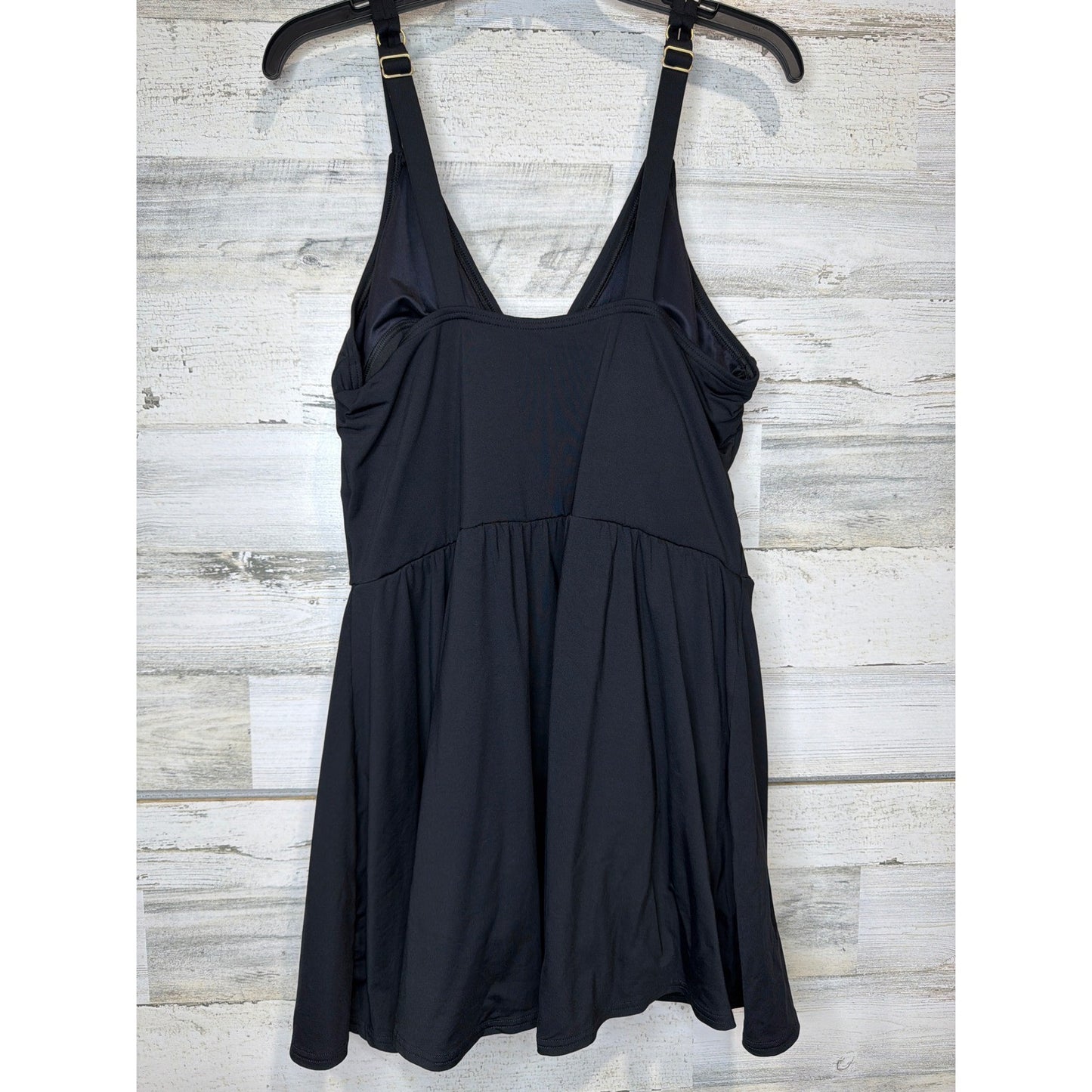 Lands End Swim Dress Women 1X Black Faux Wrap Surplice Classic EUC1