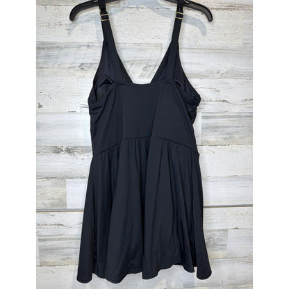 Lands End Swim Dress Women 1X Black Faux Wrap Surplice Classic EUC1