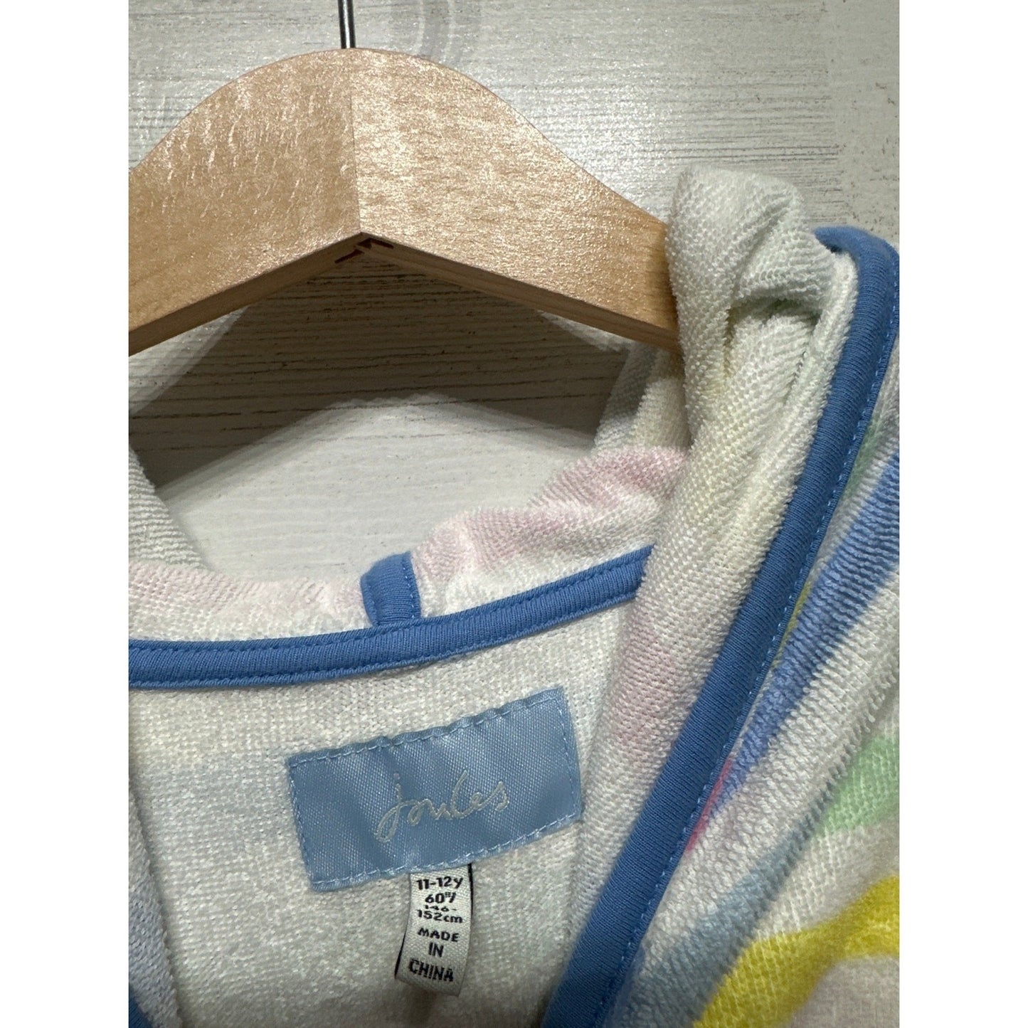 Joules Swim Cover Up Girls 11-12 Multicolor Striped Hooded Terry Dress EUC1