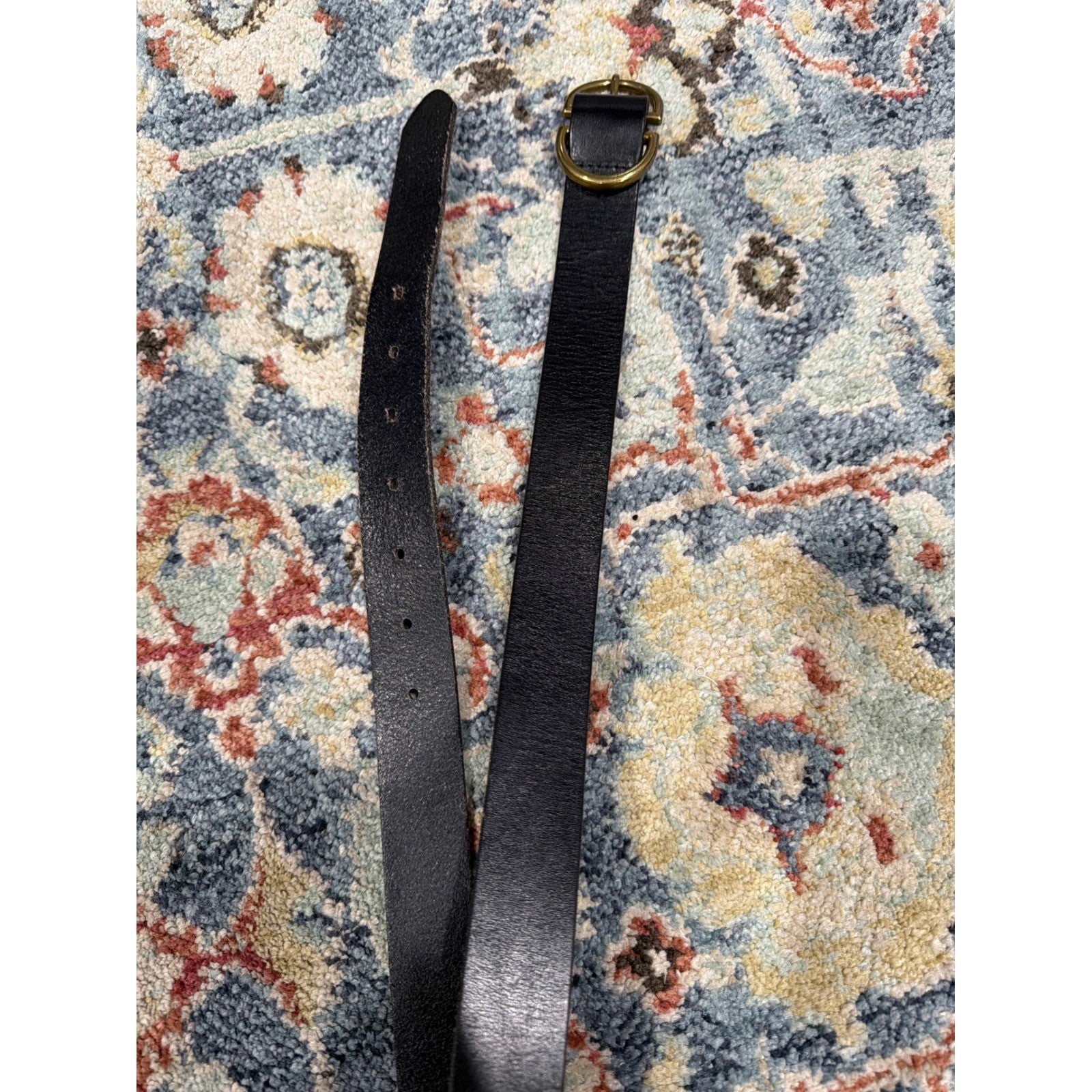 American Eagle Leather Belt Women Small Black Brass Buckle Boho EUC0