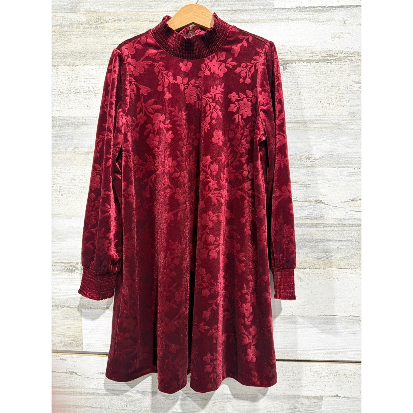 Matilda Jane Dress Girls 8 Burgundy Velvet Floral Burnout Holiday EUC1