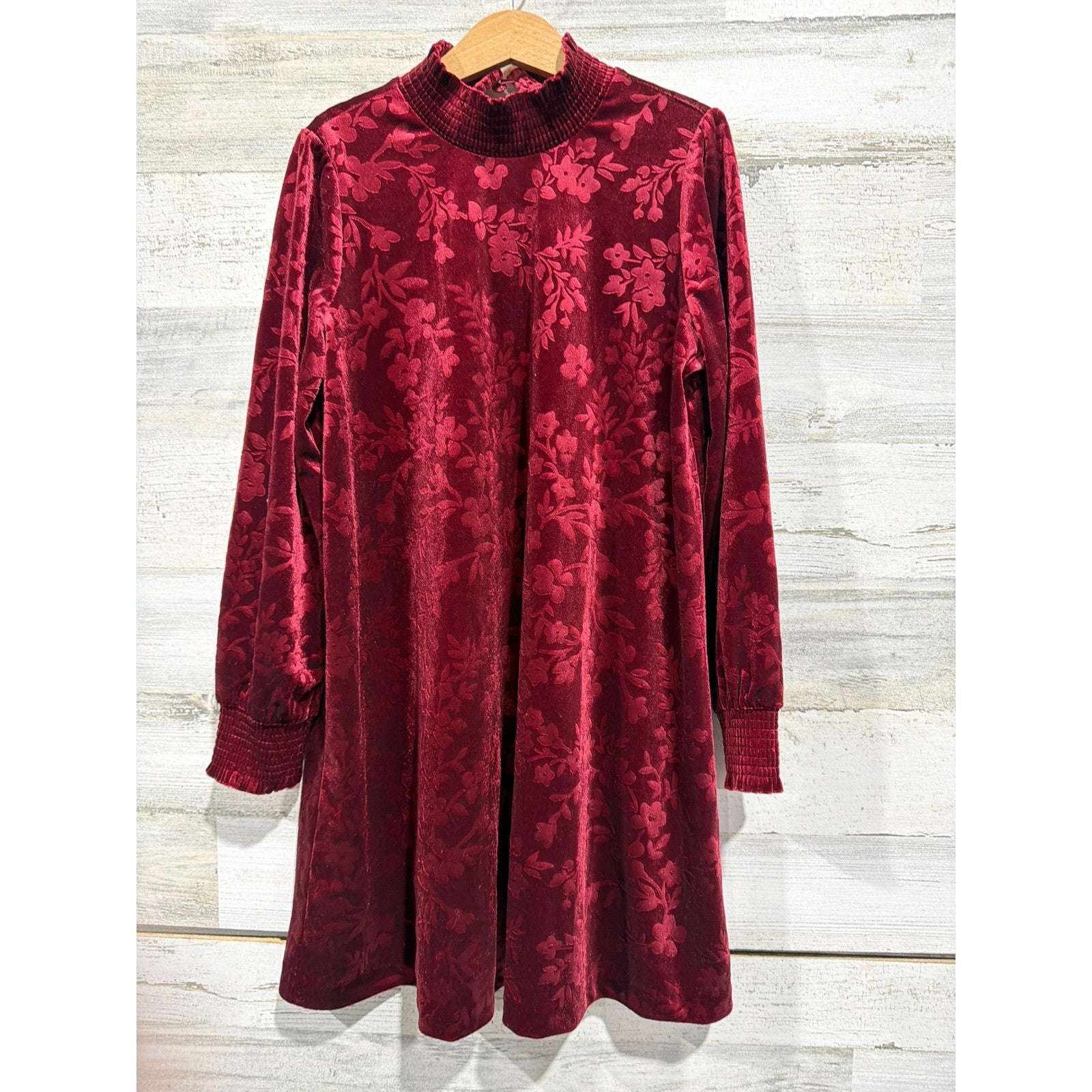 Matilda Jane Dress Girls 8 Burgundy Velvet Floral Burnout Holiday EUC1