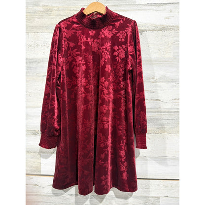 Matilda Jane Dress Girls 8 Burgundy Velvet Floral Burnout Holiday EUC1