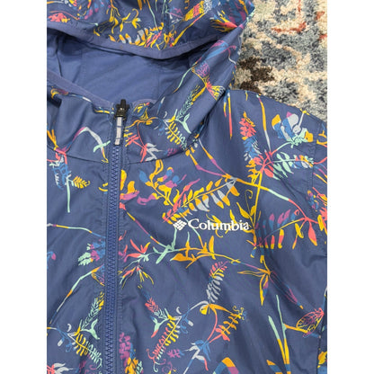 Columbia Reversible Jacket Girls L 14/16 Navy Floral Windbreaker Hooded EUC1