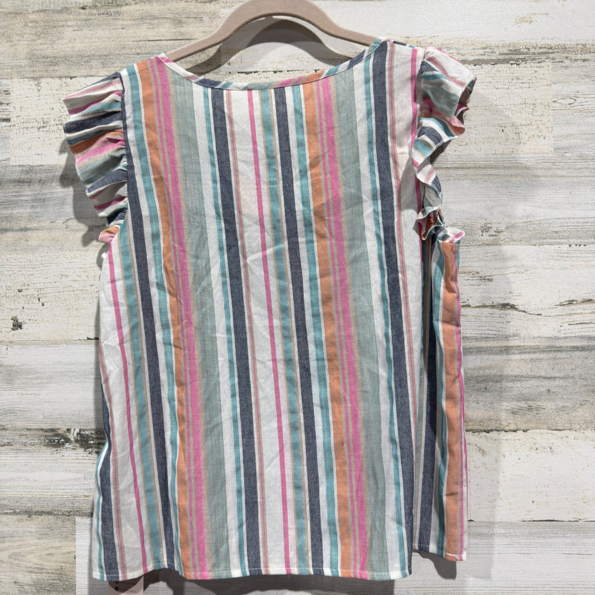 Emery Rose Blouse Women Medium Multi Stripe Ruffle Sleeve Coastal NWT3