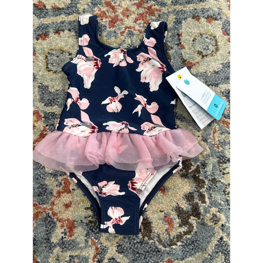 Snapper Rock Swimsuit Girls 3-6 Months Navy Pink Floral Tutu NWT0