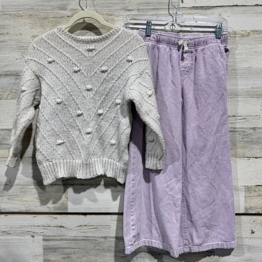 Zara Cat & Jack Sweater & Pants Set Girls 7/8 Purple Ivory Knit Wide Leg Boho0