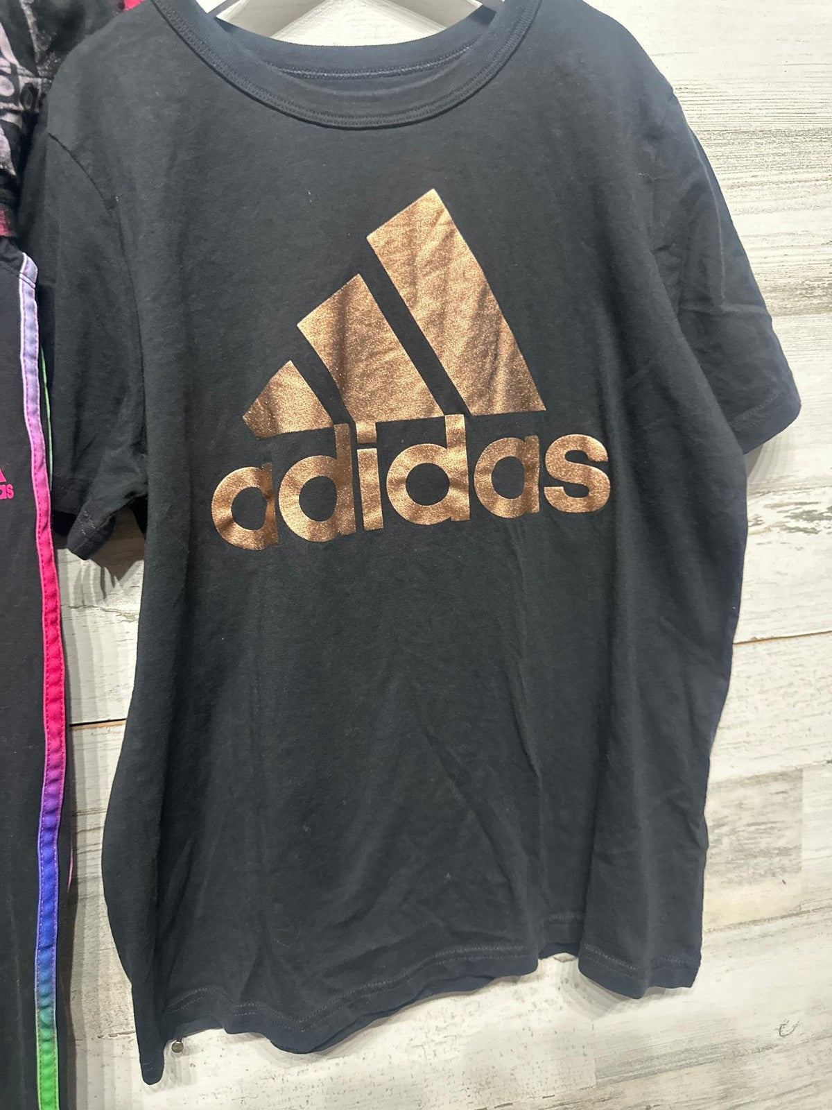 Adidas 3pc Outfit Set Girls Large 14 Black Neon Rainbow Metallic2