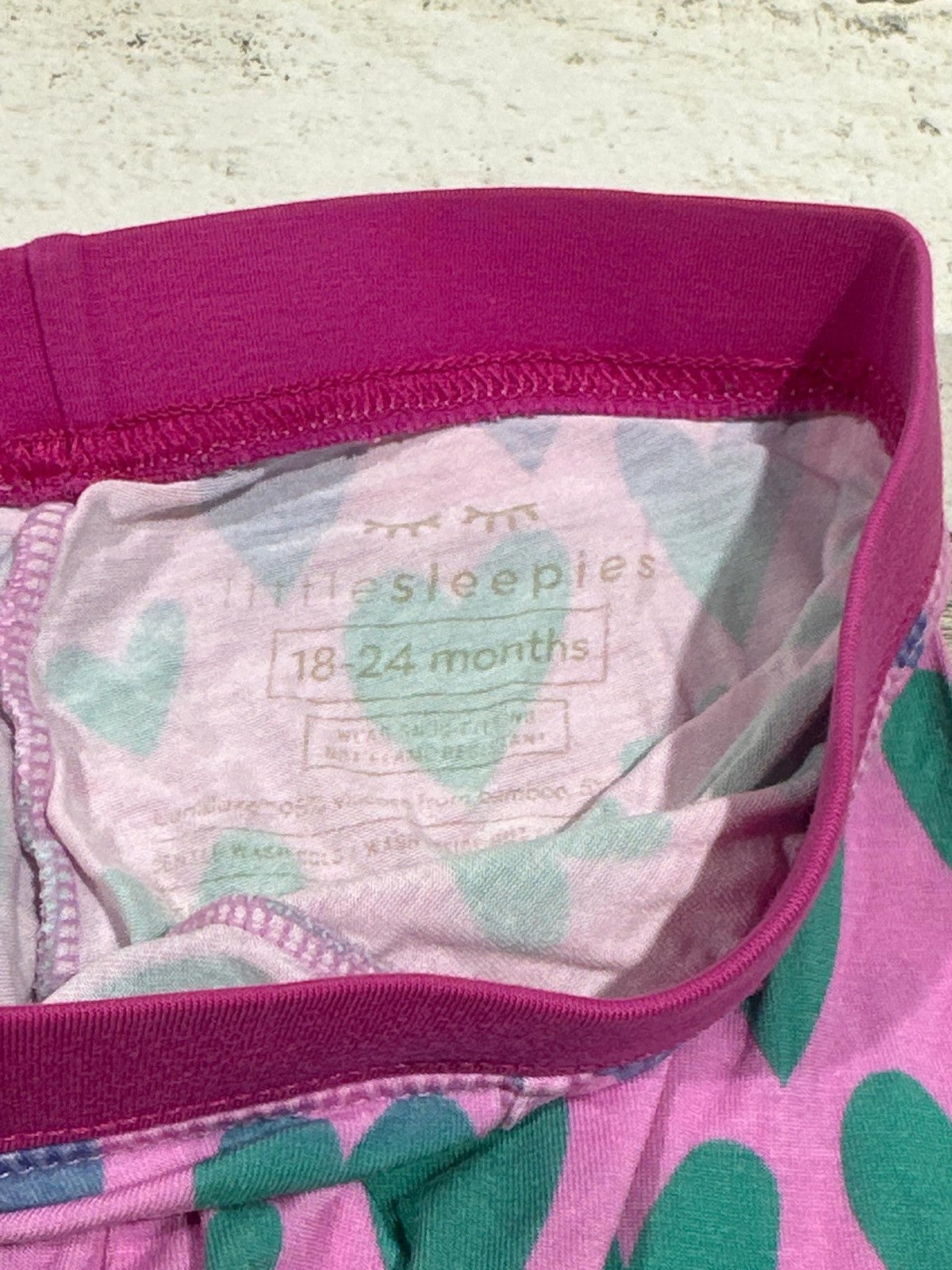 Little Sleepies Pajama Pants Girls 18-24 Months Pink Rainbow Ombre Hearts EUC1