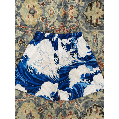 BKTSQD Mesh Basketball Shorts Men XS Blue Great Wave Hokusai Streetwear *Flawed6