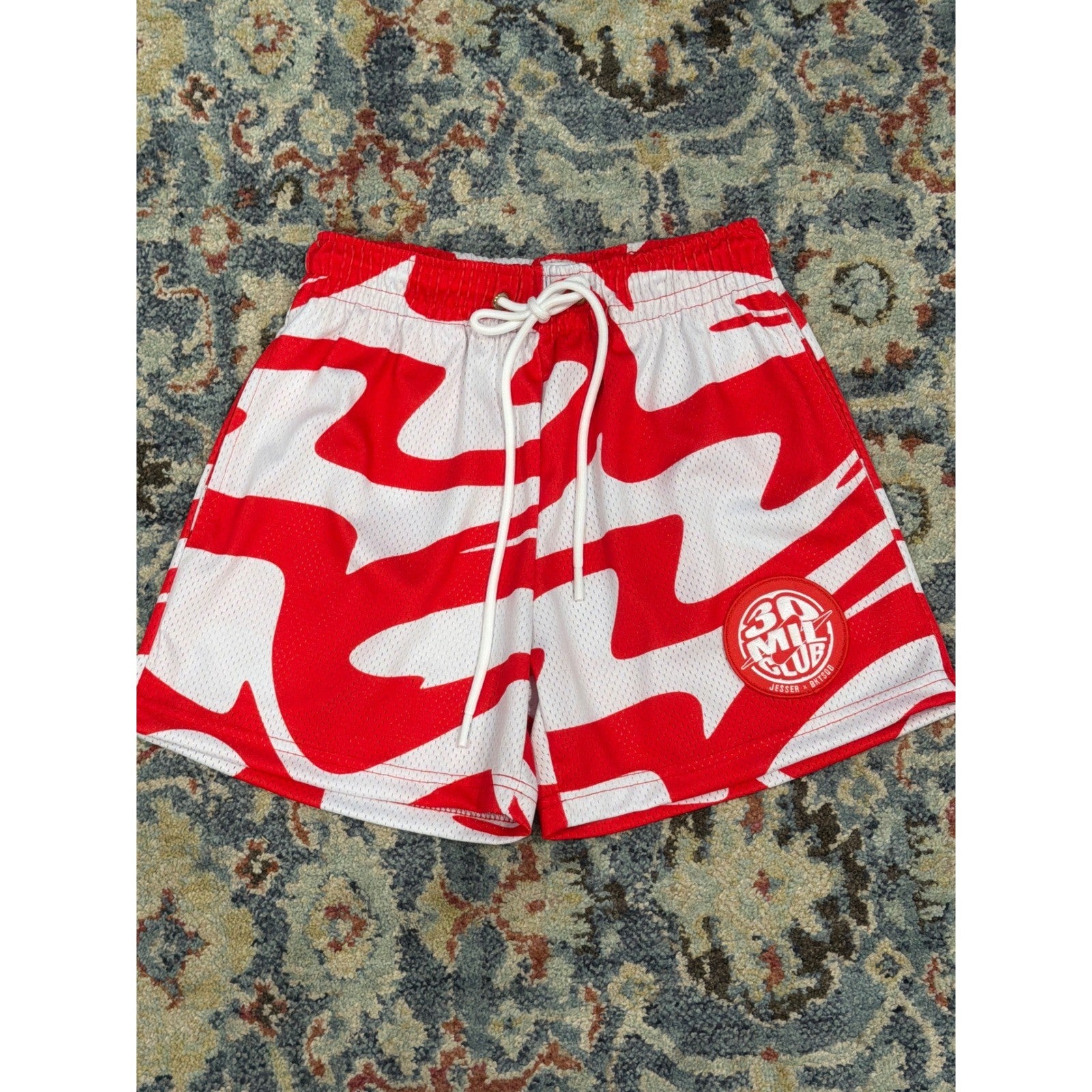 BKTSQD Mesh Shorts Men XS Red White 30 Mil Club Jesser Streetwear EUC0