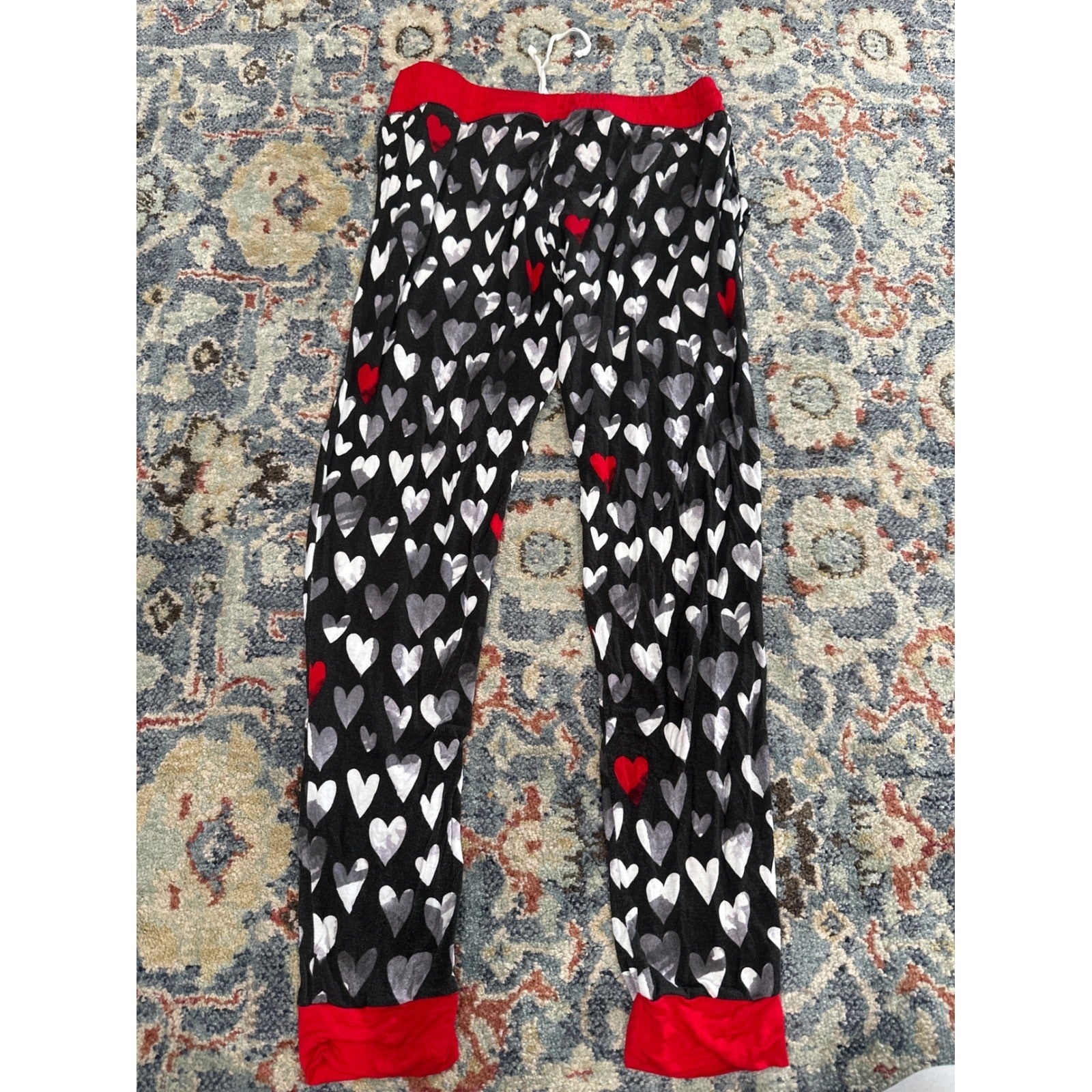 Little Sleepies Pajama Pants Women Medium Black Heart Print Jogger Bamboo3