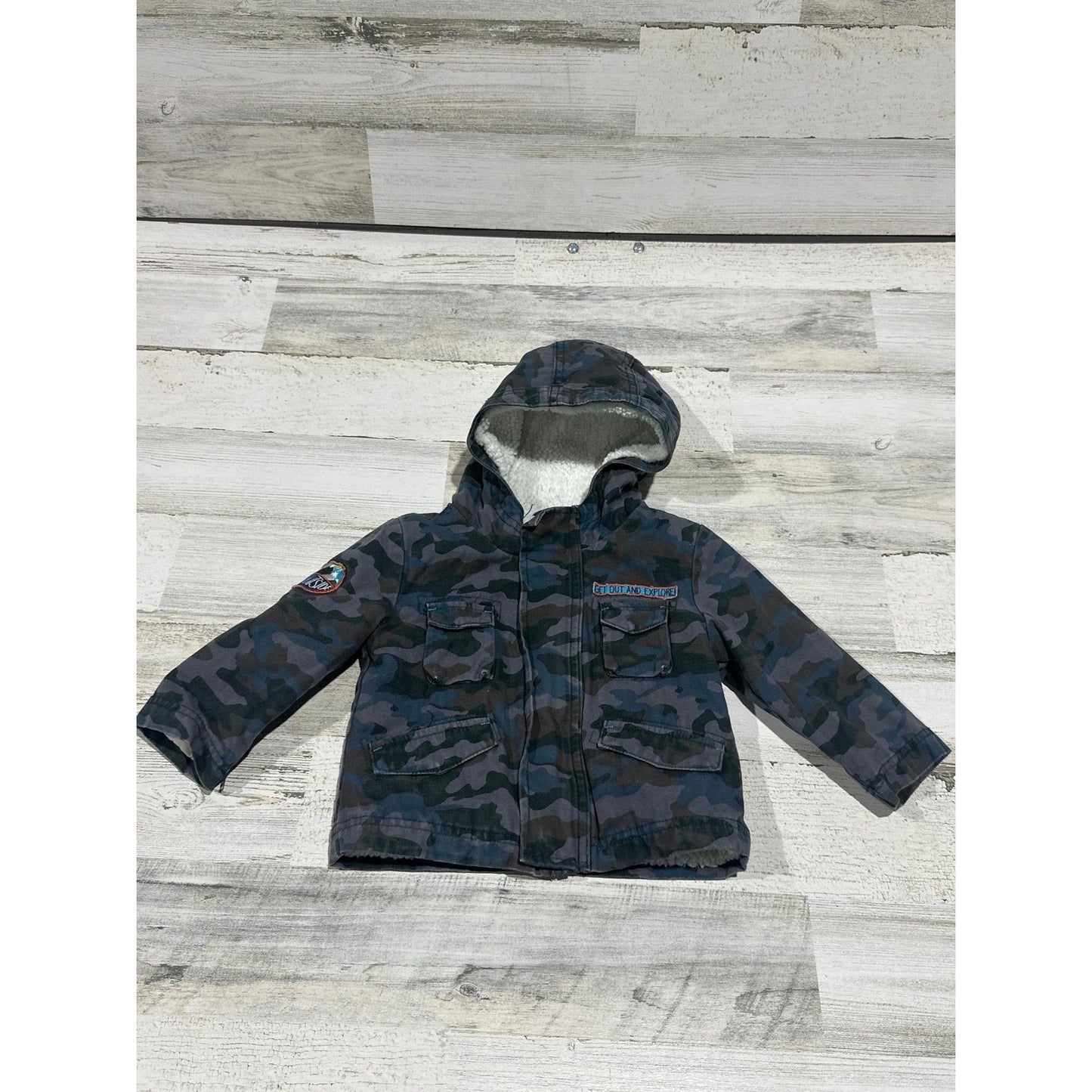 Cat & Jack Utility Jacket Boys 12M Blue Camo Fleece Lined Hooded0