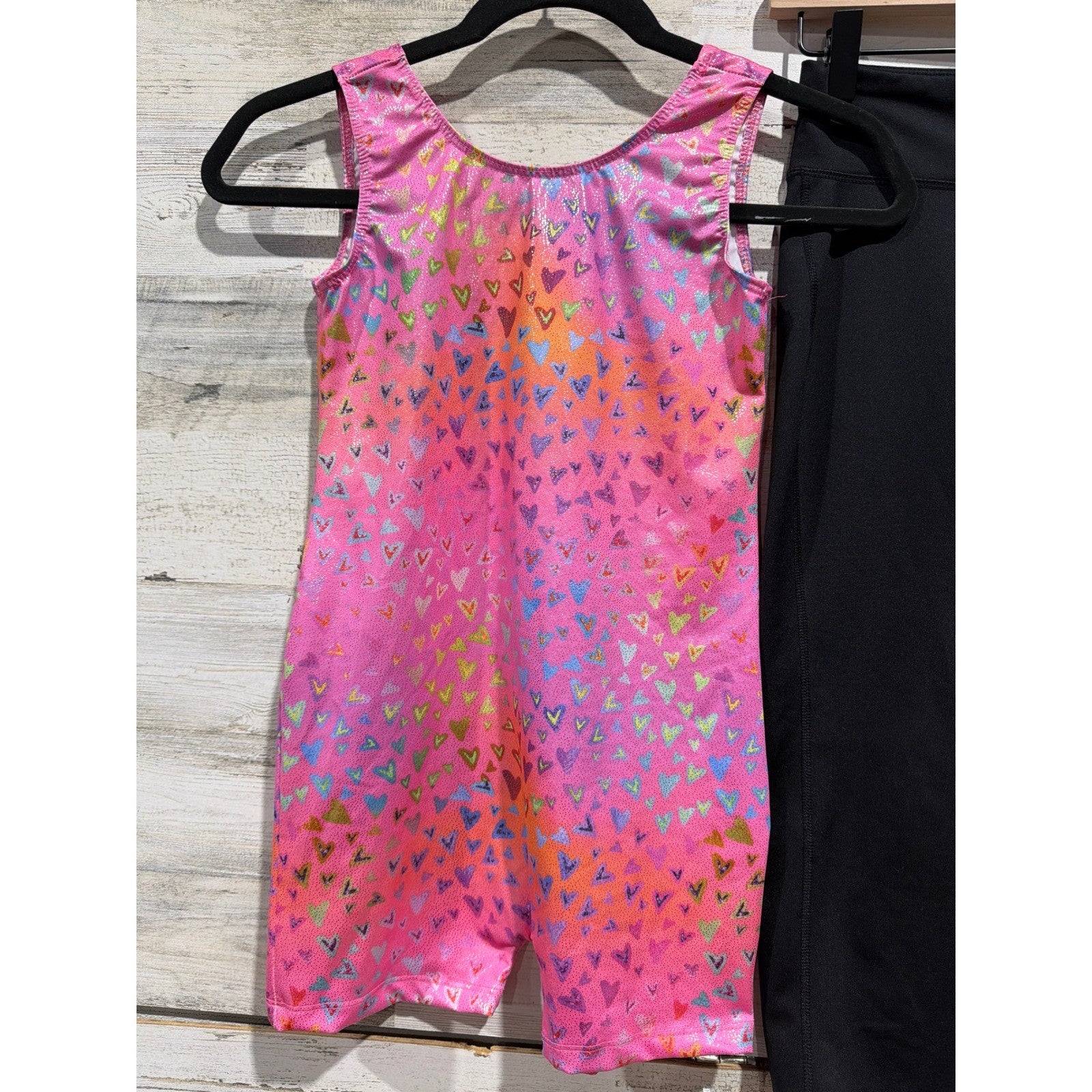 Old Navy Boutique Activewear Girls 14/16 Black Pink Heart Dance Leggings EUC1